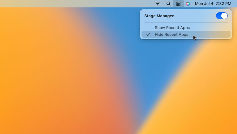 Menu Aplikasi Terbaru Stage Manager di bar menu macOS Ventura.