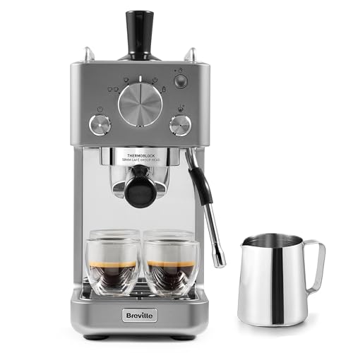 Breville Barista Slimline Espresso Machine, Integrated Milk Frother, Compact Coffee Maker for Cappuccinos, Lattes and More, 15 Bar Italian Pump, Silver, Vcf185
