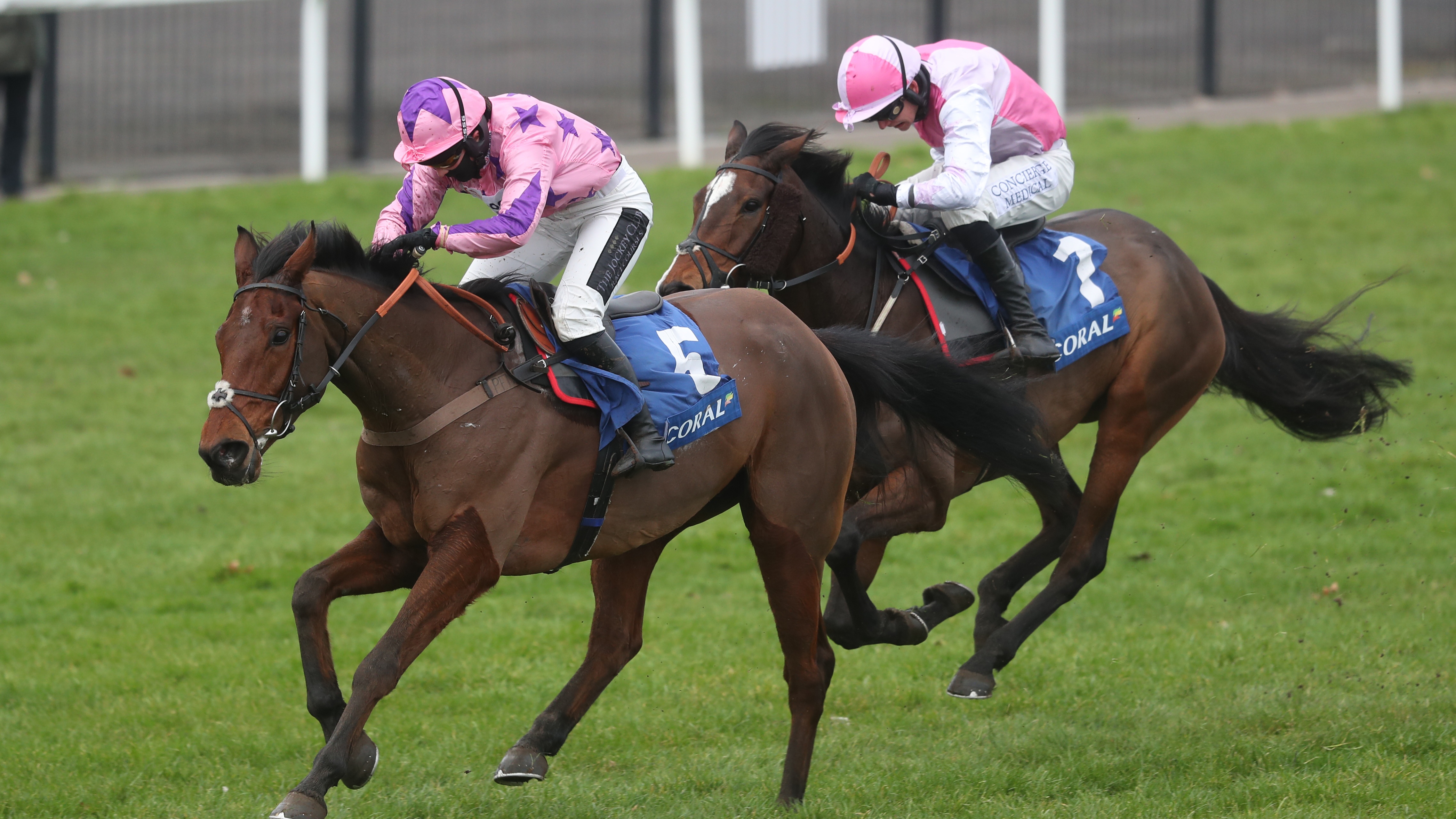  Storm Arising ridden by Bryony Frost go on to win the Coral 'Fail To Finish' Free Bets Handicap Hurdle during the Coral Welsh Grand National day at Chepstow Racecourse