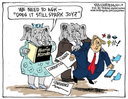 Political Cartoon U.S. Trump Marie kondo book