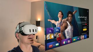 Watching the Olympics on the Peacock app on a Meta Quest 3 in mixed reality