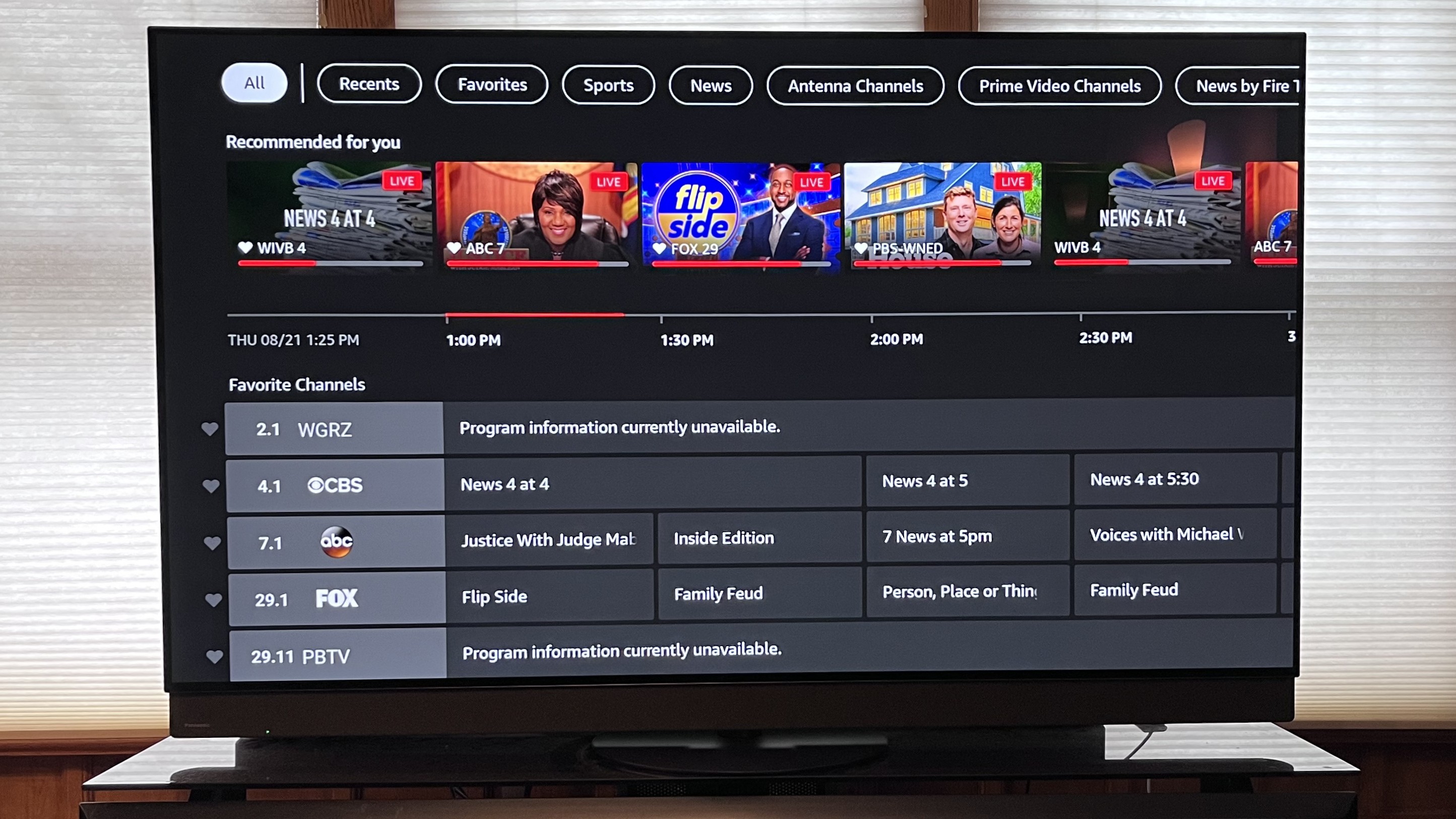 Panasonic z95b Live TV guide screen