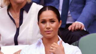 london, england july 13 meghan, duchess of sussex attends the women's singles final of the wimbledon tennis championships at all england lawn tennis and croquet club on july 13, 2019 in london, england photo by karwai tanggetty images