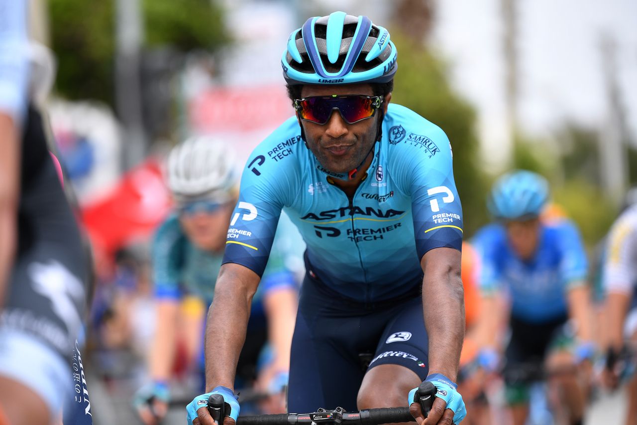 TURGUTREIS TURKEY APRIL 17 Merhawi Kudus Ghebremedhin of Eritrea and Team Astana Premier Tech during the 56th Presidential Cycling Tour Of Turkey 2021 Stage 7 a 180km stage from Marmaris to Turgutreis TUR2021 tourofturkeyTUR on April 17 2021 in Turgutreis Turkey Photo by Stuart FranklinGetty Images