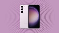 Samsung Galaxy S23 on purple background