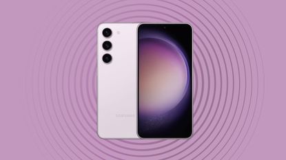 Samsung Galaxy S23 on purple background
