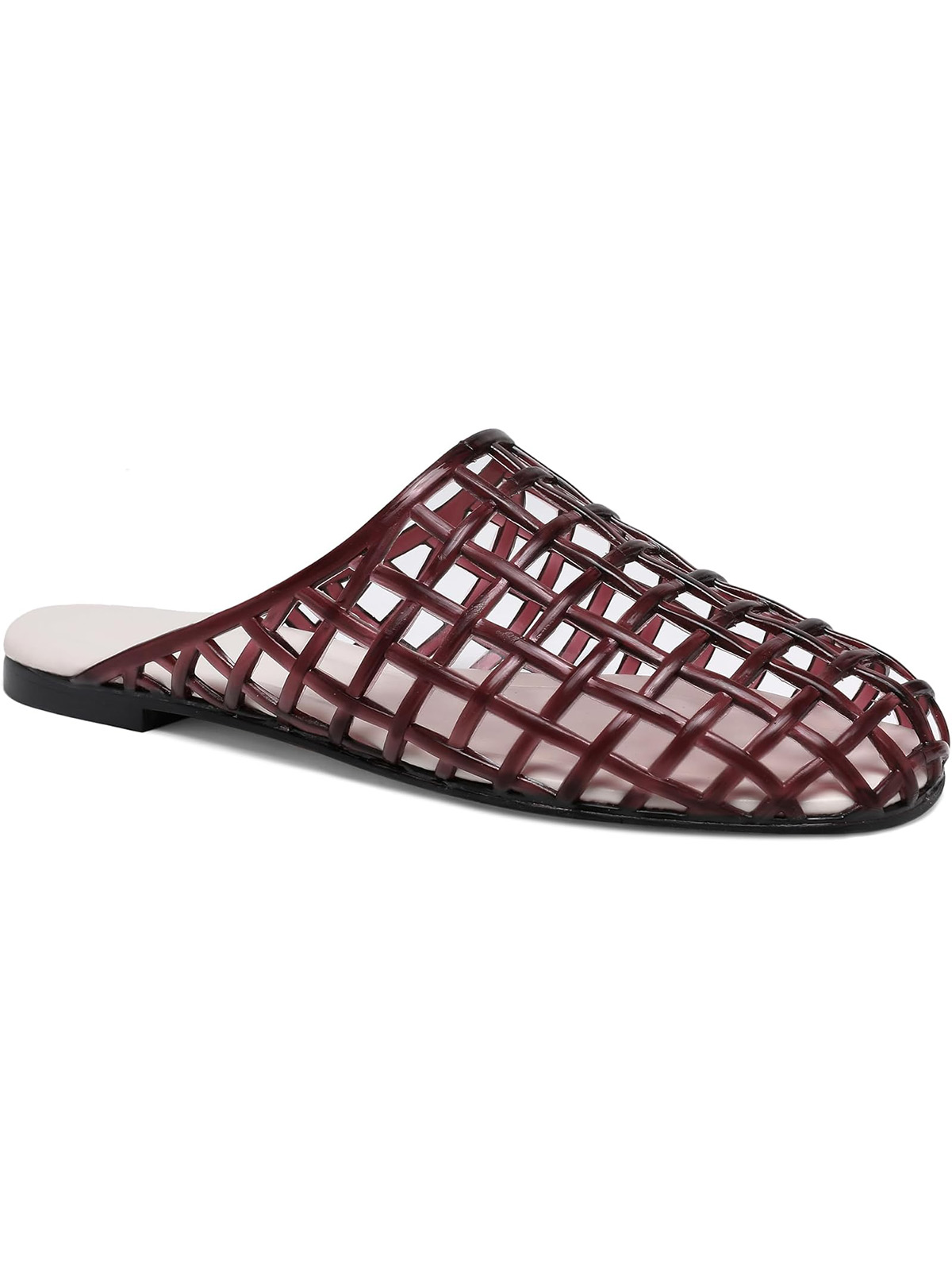 Win Red Mesh Jelly Mules for Women Clear Hollow Closed Toe Flat Sandals Beach Jellies Slippers Summer Slide Shoes