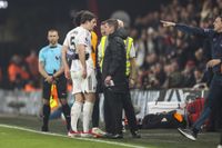 Harry Maguire confronts fourth official Matt Donohue after he was sent off at Bournemouth
