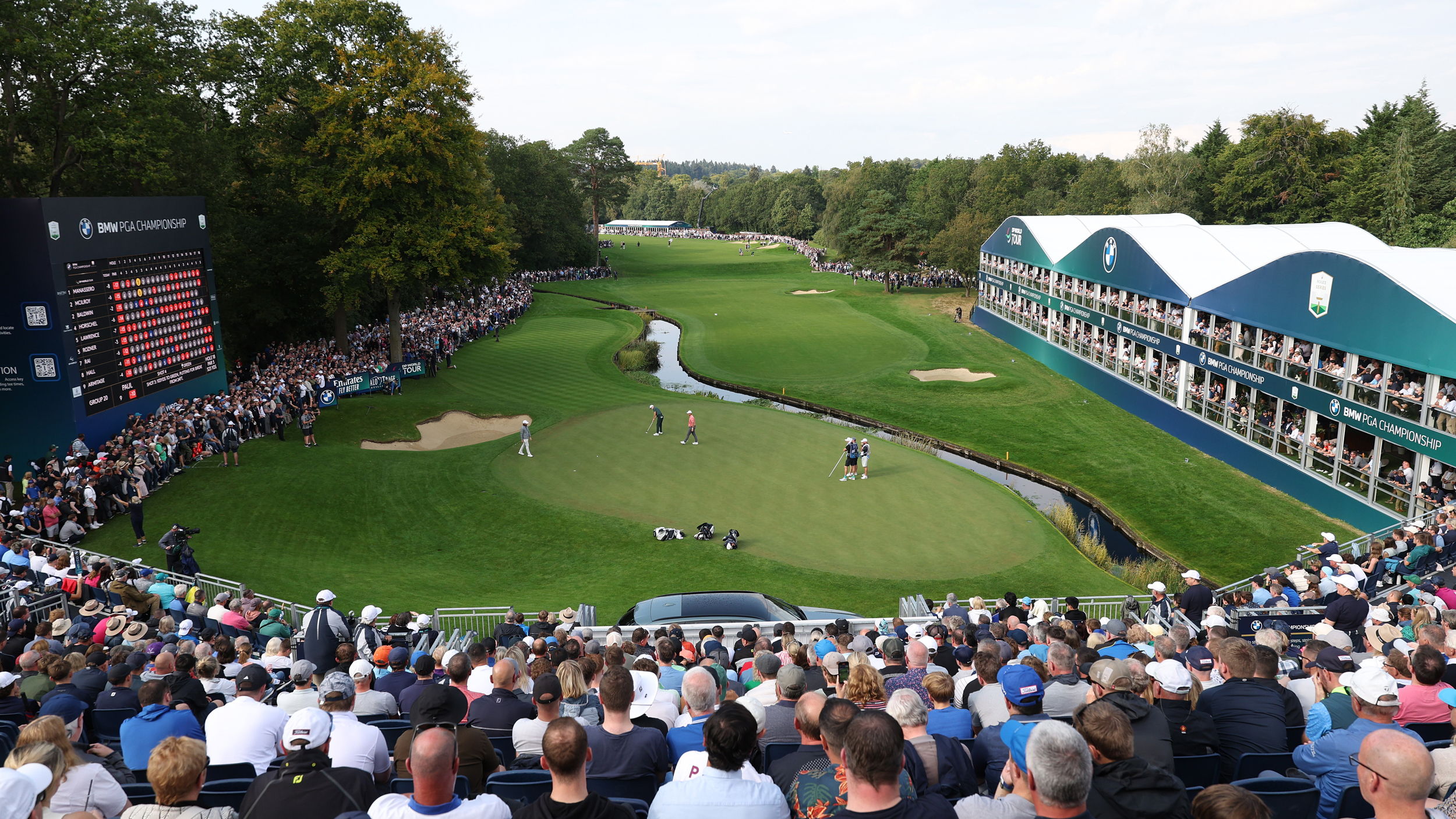 Looking back down the 18th at the BMW PGA Championship from the grandstand