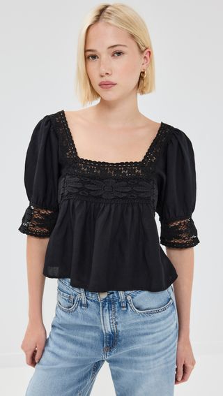 Square-Neck Lace-Trimmed Top