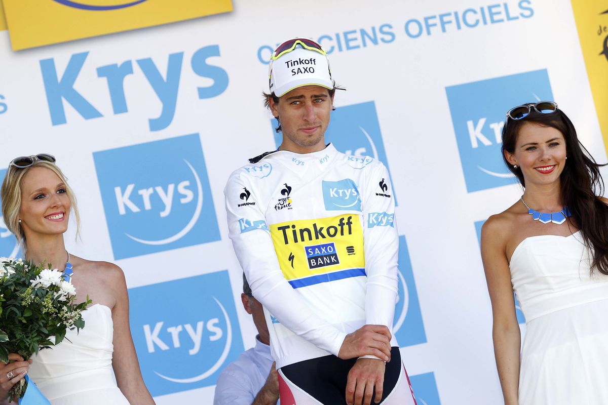 Peter Sagan (Tinkoff-Saxo) took the best young rider's white jersey