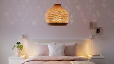 A rattan bedroom ceiling light idea over a bed - IKEA