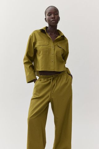 Wide Linen-Blend Trousers