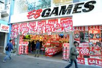 An EB Games outlet covered in sale signs