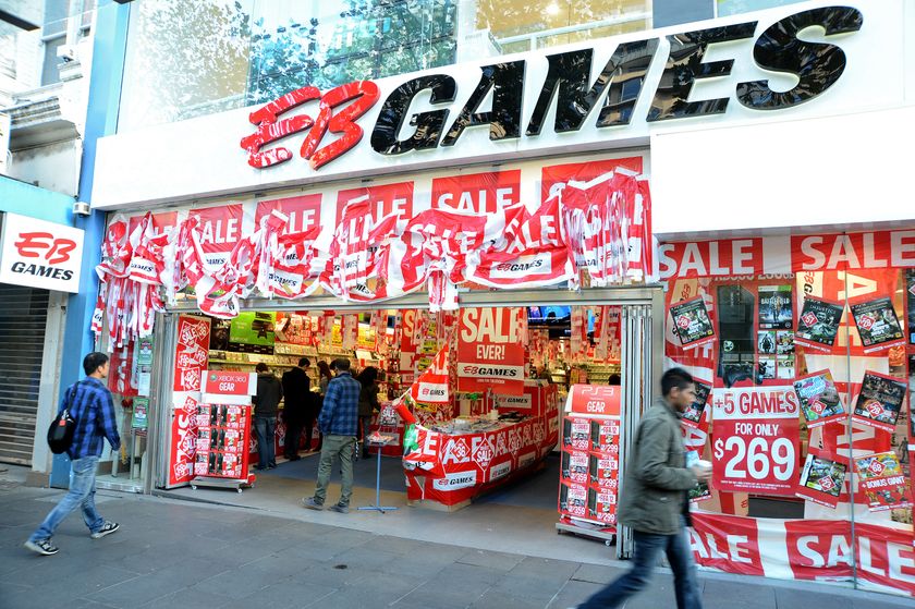 An EB Games outlet covered in sale signs