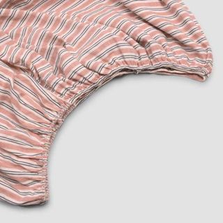 Warm Clay Somerley Stripe Linen Fitted Sheet against a white background.
