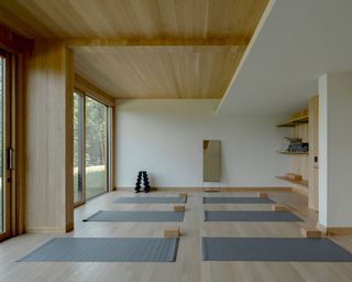 yoga studio with grey mats