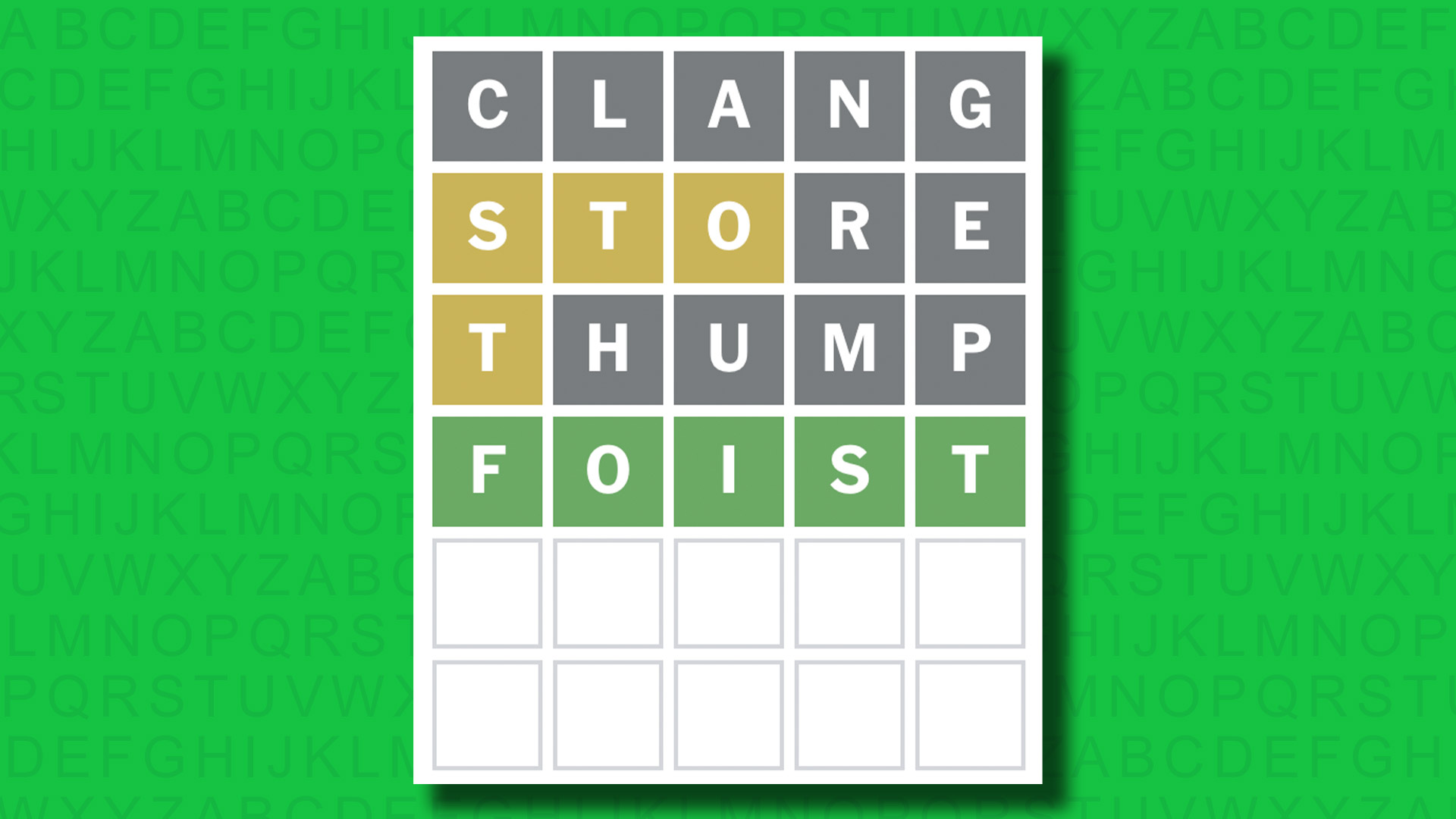 NYT Wordle answer for game 1487 on a green background
