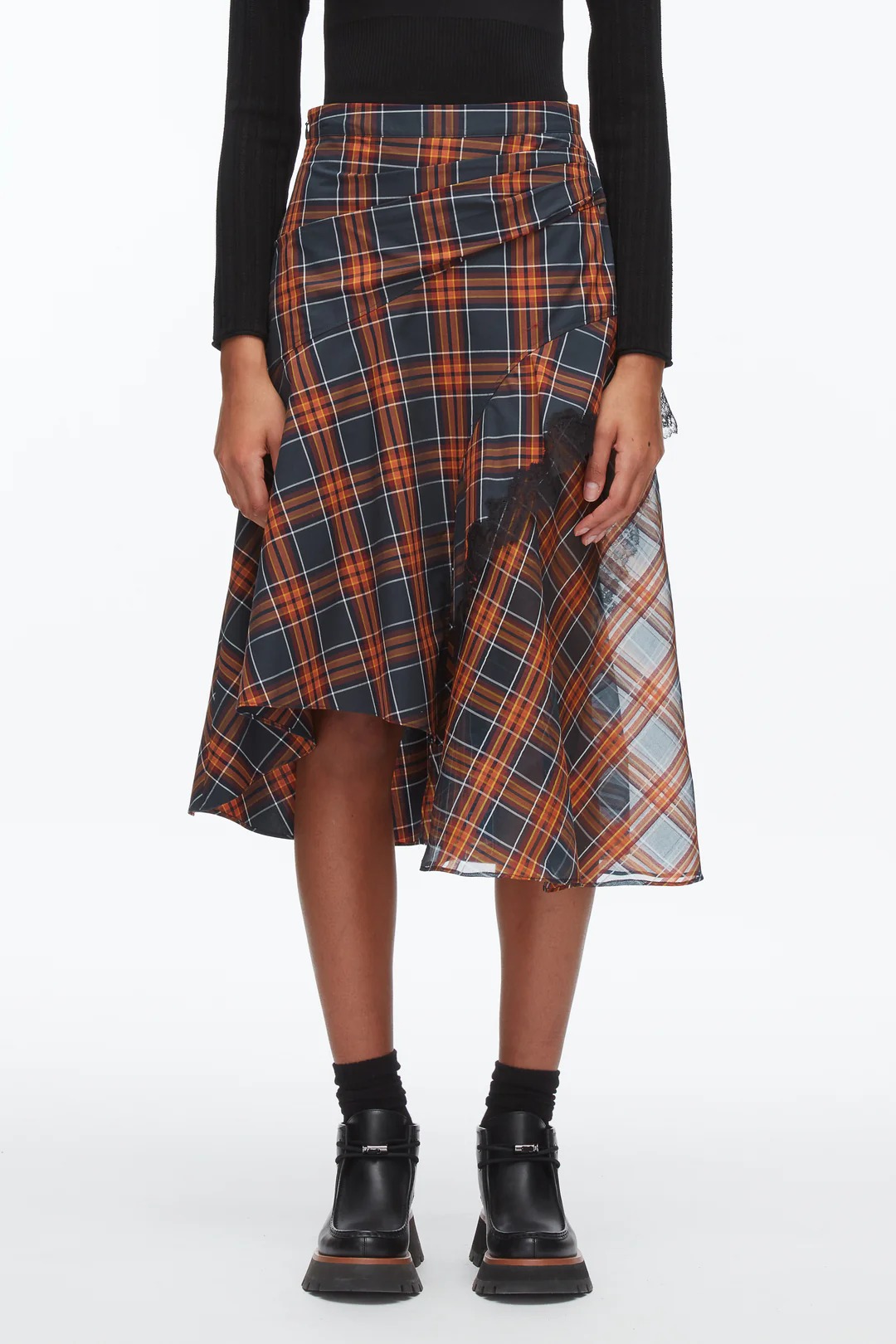 Phillip Lim, Plaid Mix Draped Midi Skirt