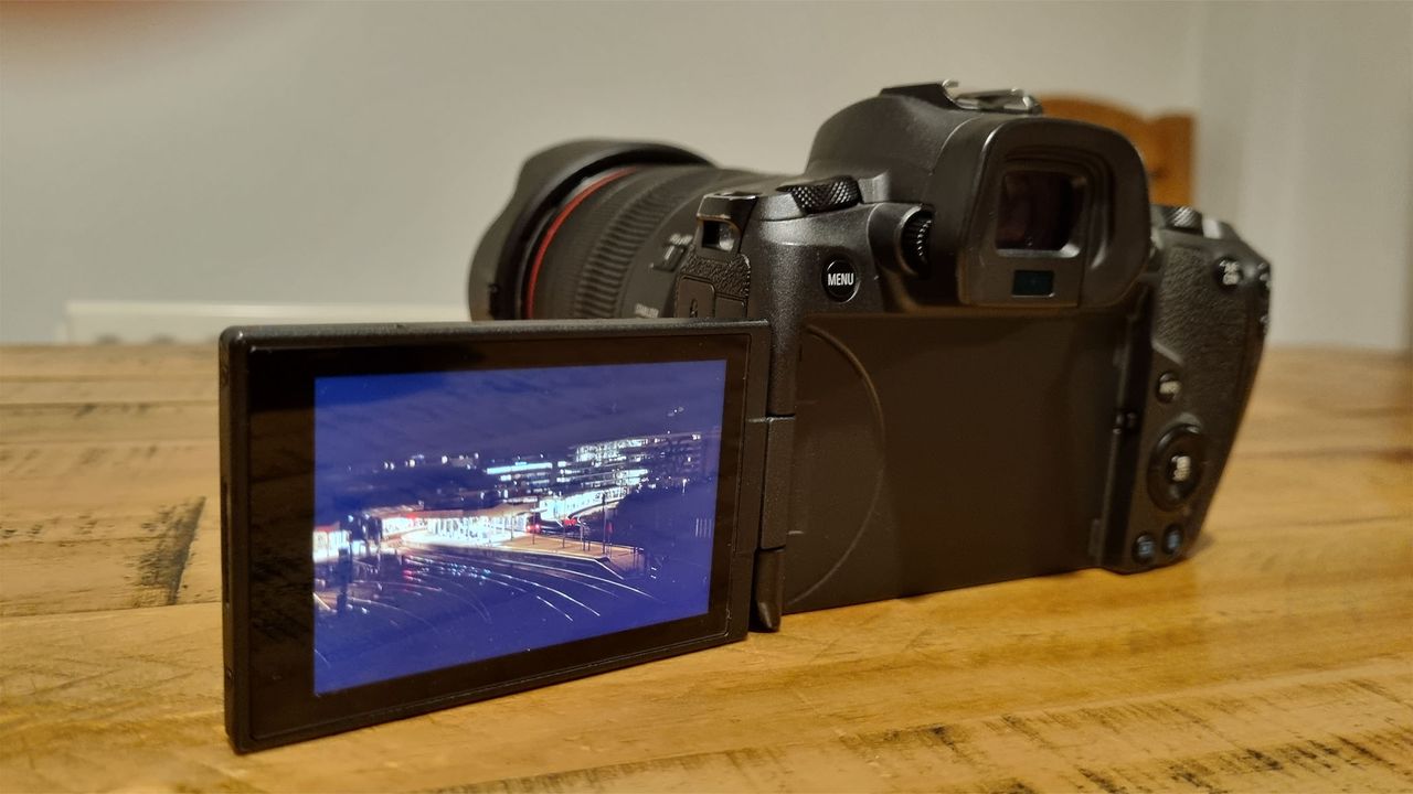 The variangle screen is pulled out