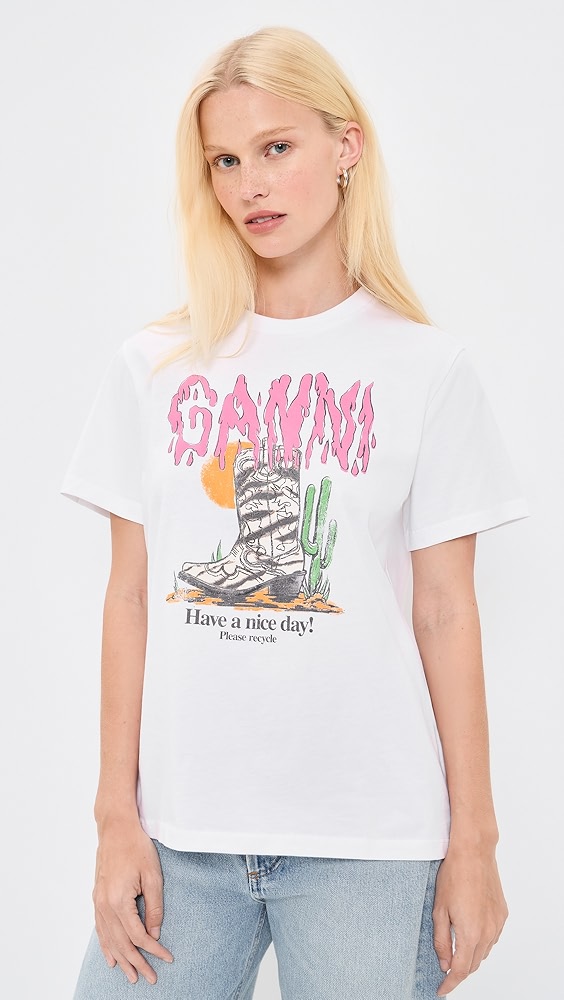 Ganni Cotton Western Zebra Boot Tee