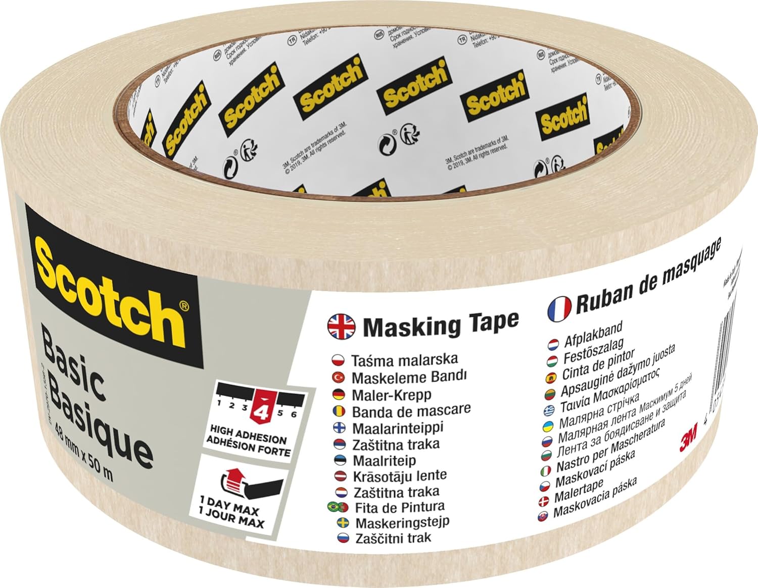 Scotch Basic Masking Tape, 1 Roll, 48 Mm X 50 M, Beige - Painters Masking Tape for Indoor Painting and Decorating