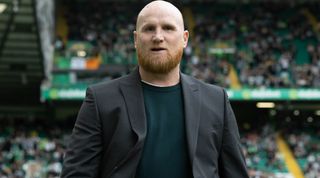 GLASGOW, SCOTLAND - AUGUST 05: Former Celtic player John Hartson during a cinch Premiership match between Celtic and Ross County at Celtic Park, on August 05, 2023, in Glasgow, Scotland. (Photo by Craig Foy/SNS Group via Getty Images)