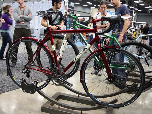 Also on display in the Engin Cycles booth was this beautiful red randoneur bike.
