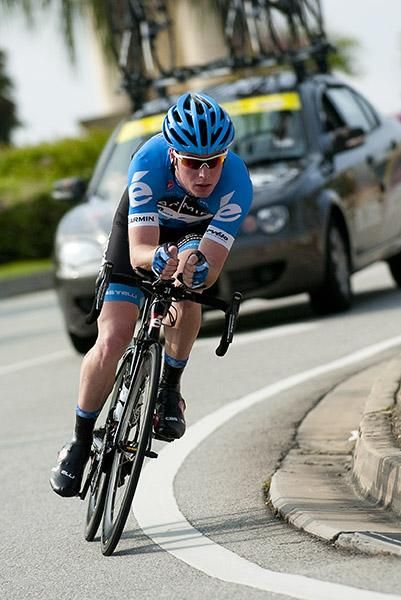 Raymond Kreder (Garmin Barracuda) from the Netherlands leans into a corner during the time trial