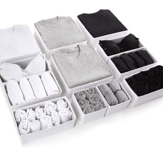 white set of drawer dividers for clothes