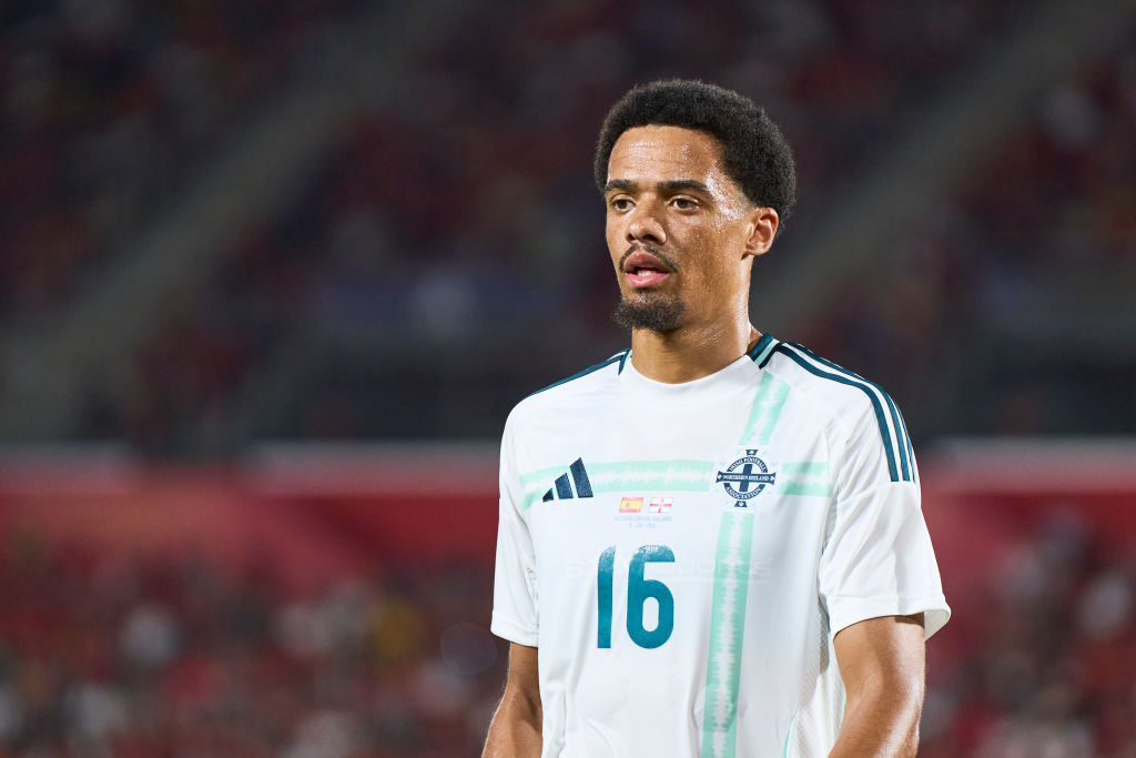 MALLORCA, SPAIN - JUNE 08: Jamal Lewis of Northern Ireland looks on during the international friendly match between Spain and Northern Ireland at Estadi de Son Moix on June 08, 2024 in Mallorca, Spain. (Photo by Rafa Babot/Getty Images)