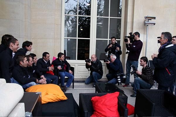 The media of France jostles for the best pictures of the riders