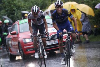 Julian Alaphillipe and Jarlinson Pantano ride off the front during stage 20 at the Tour de France.