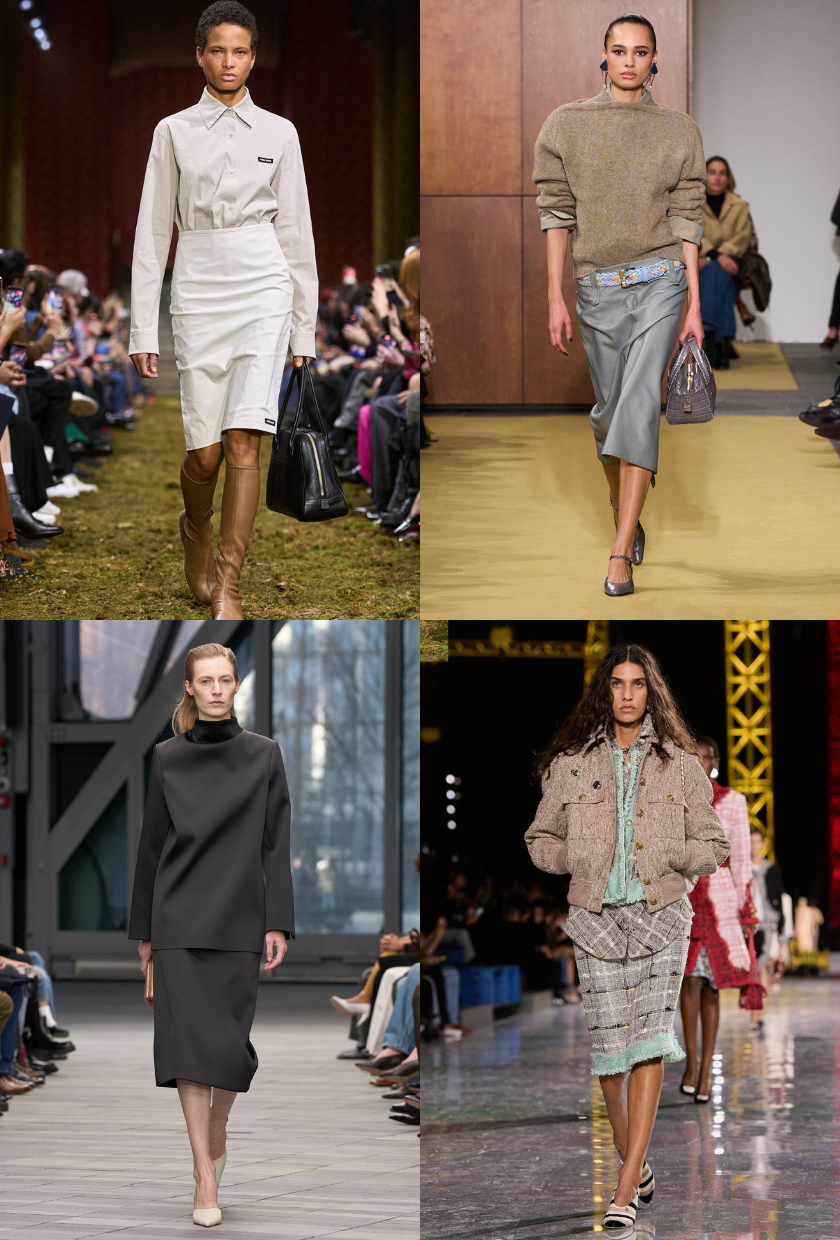 Four images of the pencil skirt trend for autumn