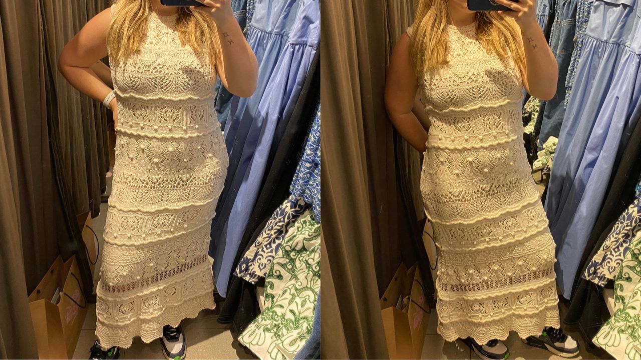 composite of our fashion writer wearing a zara knitted tank dress
