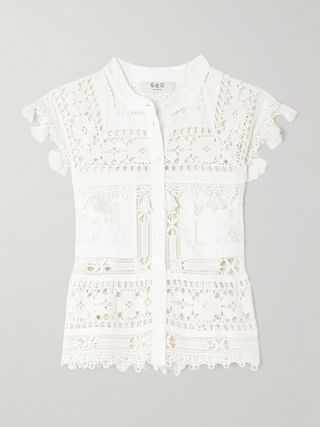 Joah Fringed Broderie Anglaise Cotton and Corded Lace Blouse