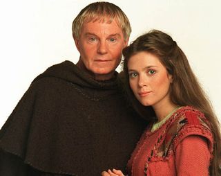 EDITORIAL USE ONLY / NO MERCHANDISING Mandatory Credit: Photo by ITV/REX/Shutterstock (814149gq) 'Cadfael' TV Episode 3-A Morbid Taste for Bones Derek Jacobi and Anna Friel ITV Archive