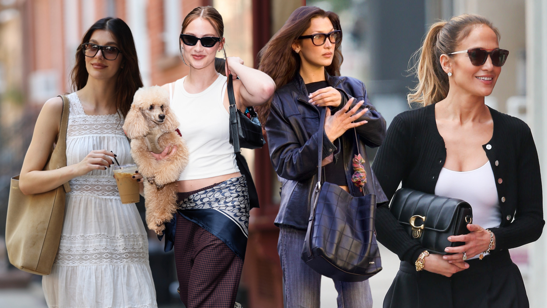A collage of celebrities carrying Coach bags