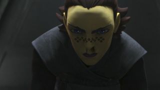 Barriss Offee being held in prison cell and looking angry in Star Wars: The Clone Wars