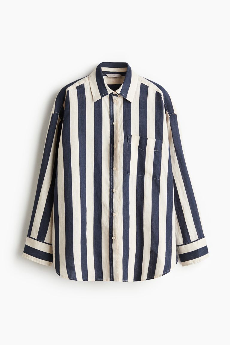 Vertical Striped Oversized Linen Shirt