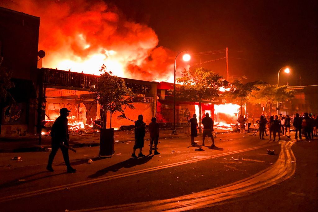 Burning buildings in Minneapolis.