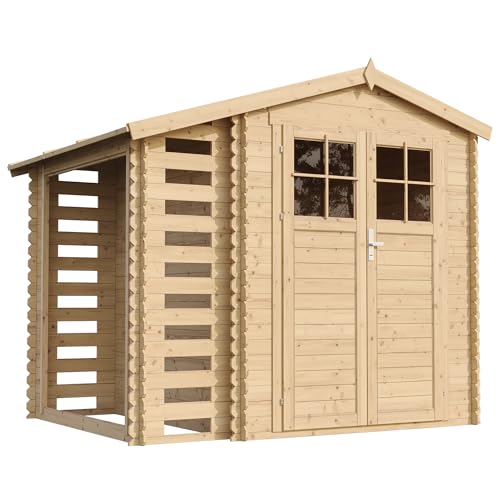Wooden Garden Shed and Log Shed, 19 Mm Planks - Sheds and Outdoor Storage - Wooden Shed - 9 Ft X 7 Ft X H7 Ft /4.47 M2 (2 M3 Capacity), Waterproof Roof, Door Lock - Timbela M386f