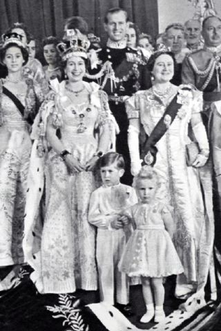 The coronation of Elizabeth II of the United Kingdom, took place on 2 June 1953 at Westminster Abbey, London. family group at Buckingham Palace