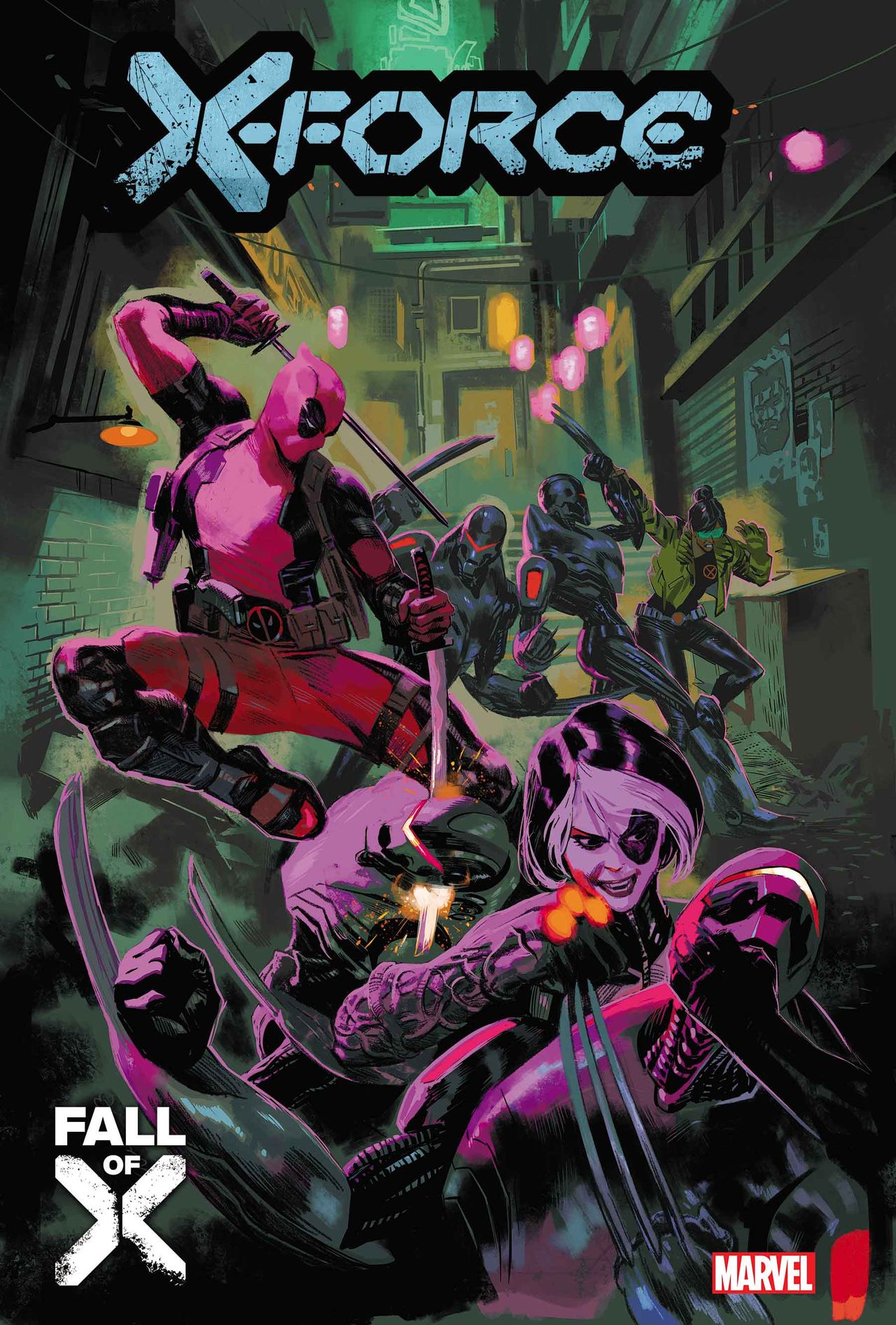 Covers for various Fall of X comics.