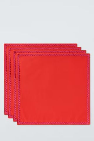 John Lewis Ric Rac Cotton Napkins, Set of 4, Red