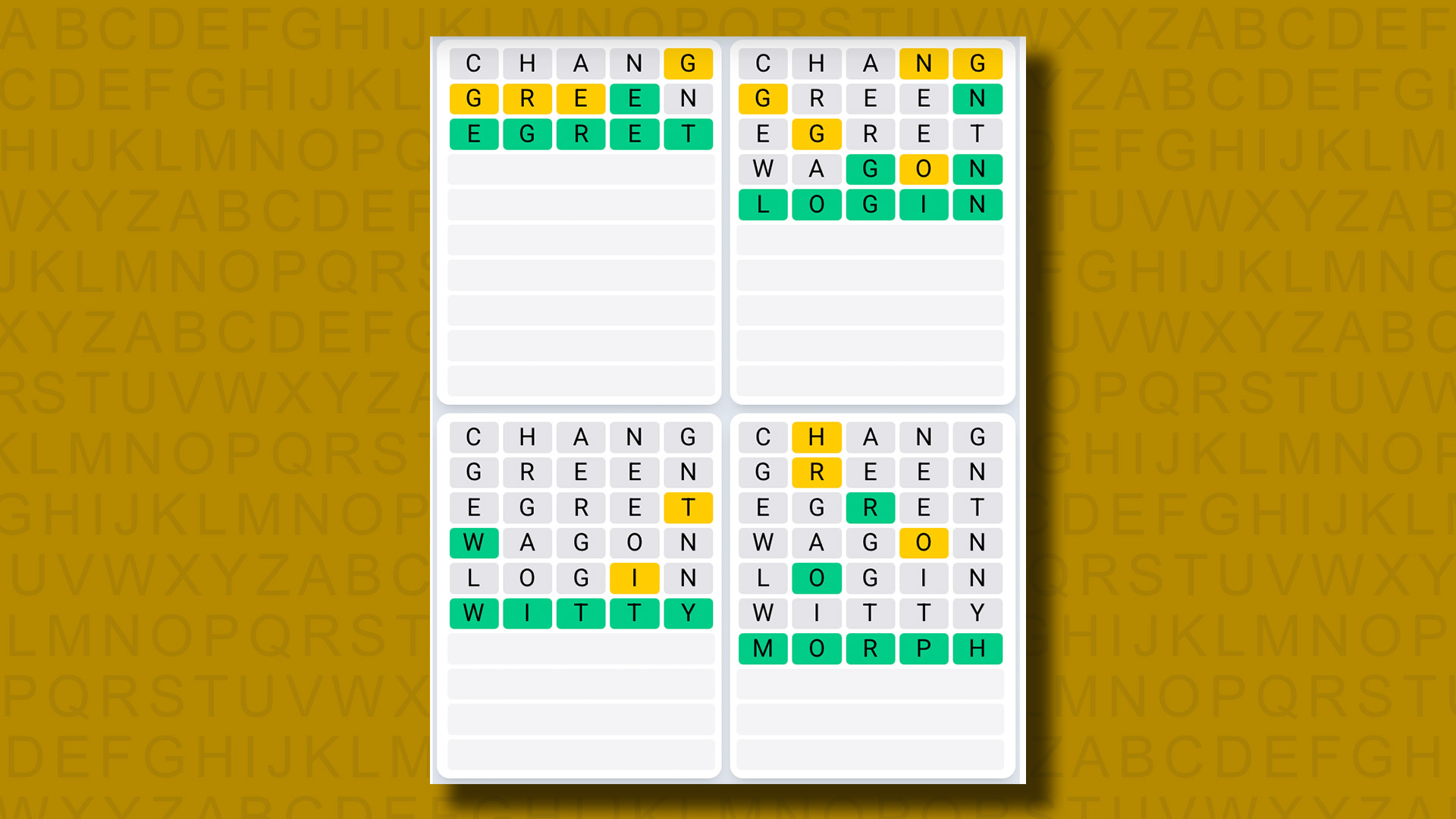 Quordle Daily Sequence answers for game 1110 on a yellow background