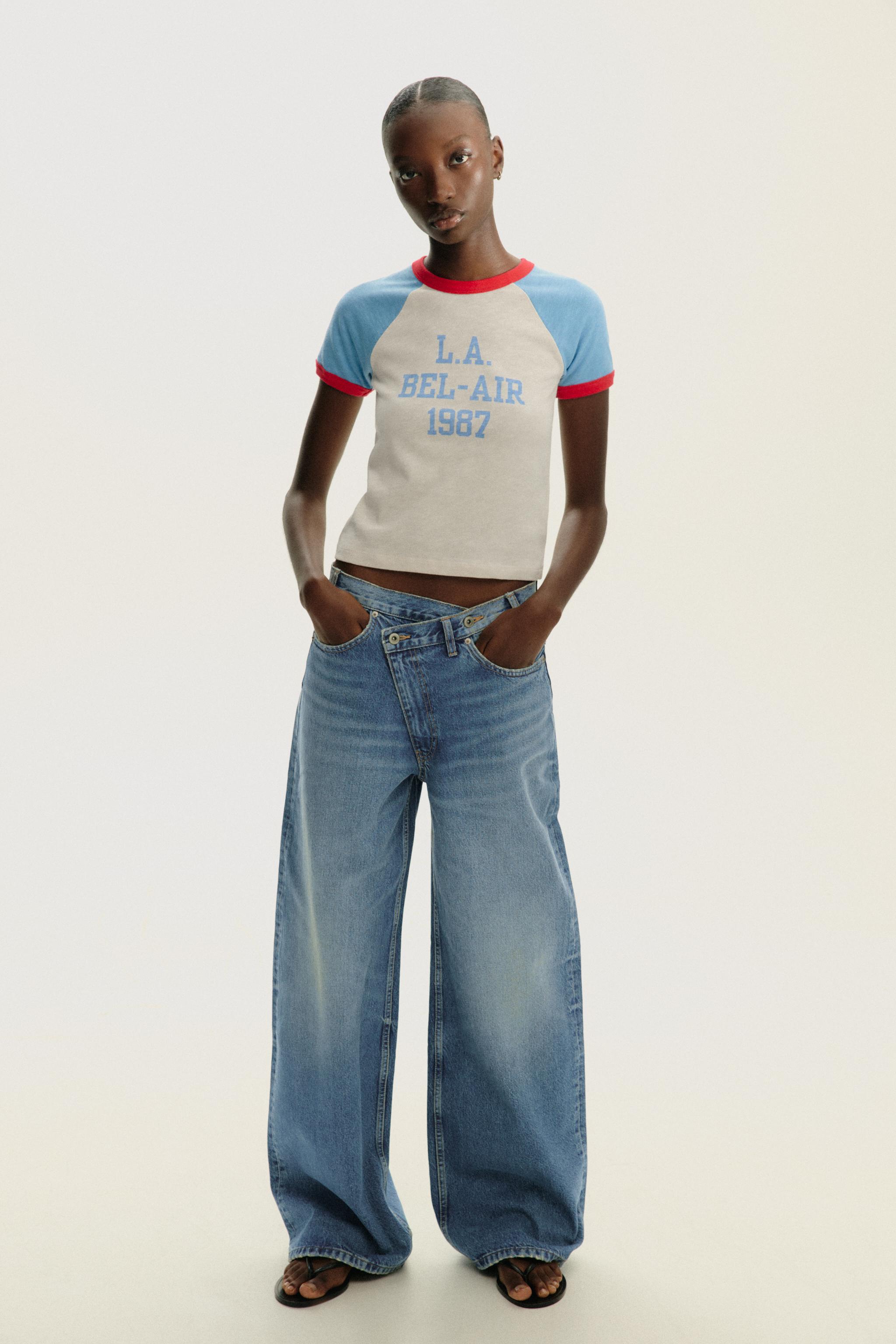Trf High Waist Crossover Waist Wide Leg Jeans