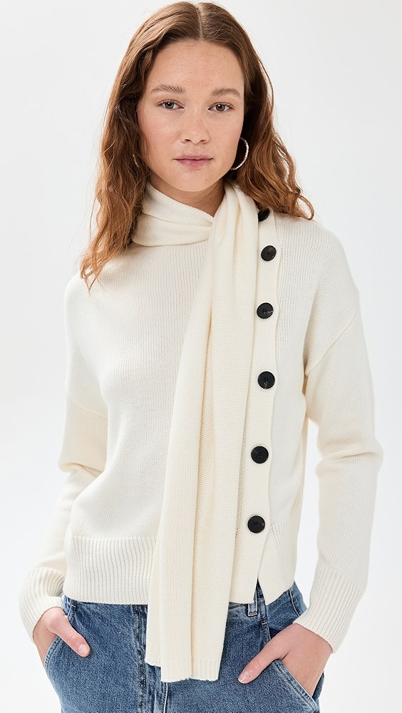 Pixie Market Neck Scarf Asymmetric Button Sweater
