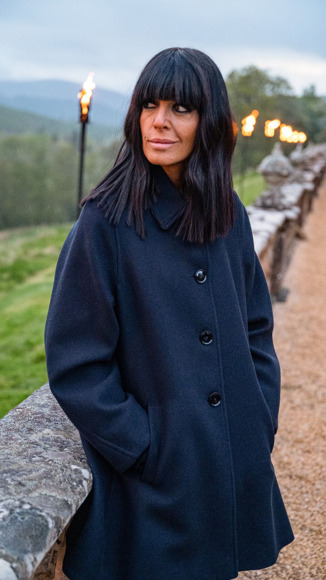 Claudia Winkleman wearing a ME+EM coat on the Celebrity Traitors