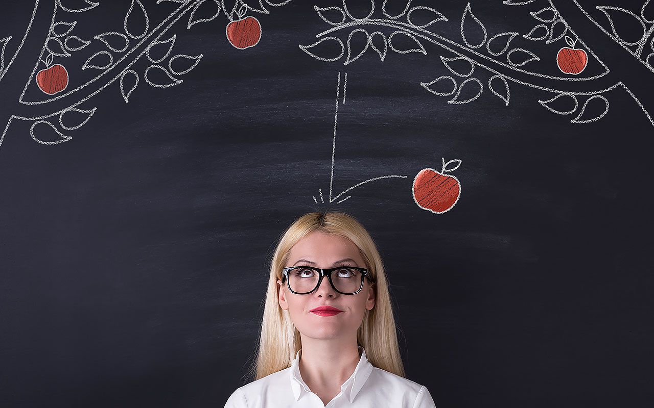 Apple falling on a person&amp;#039;s head.